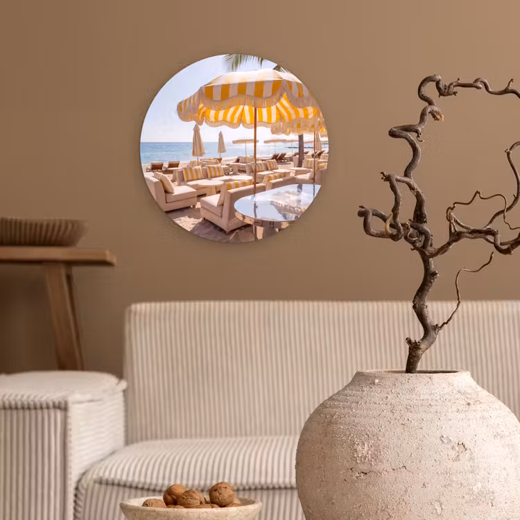 Wandcirkel - Glas - Strand - Ligbedden - Vakantie - Modern - Geel — 2