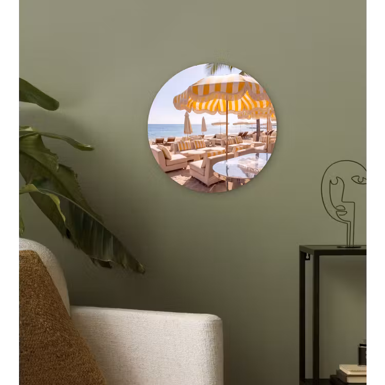 Wandcirkel - Glas - Strand - Ligbedden - Vakantie - Modern - Geel — 3