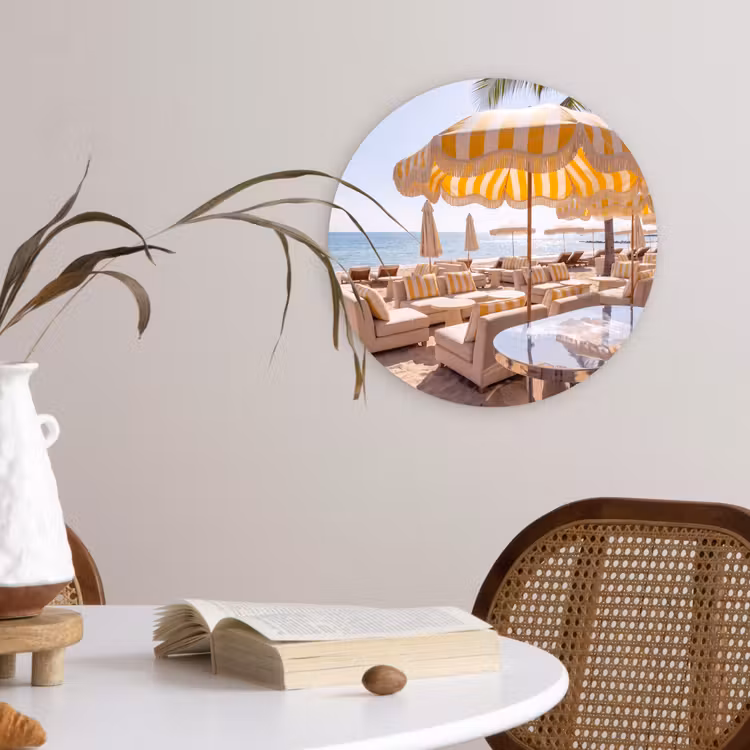Wandcirkel - Glas - Strand - Ligbedden - Vakantie - Modern - Geel — 4