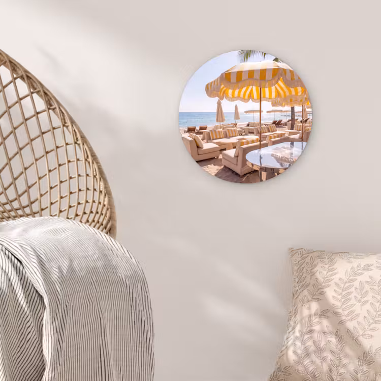 Wandcirkel - Glas - Strand - Ligbedden - Vakantie - Modern - Geel — 5