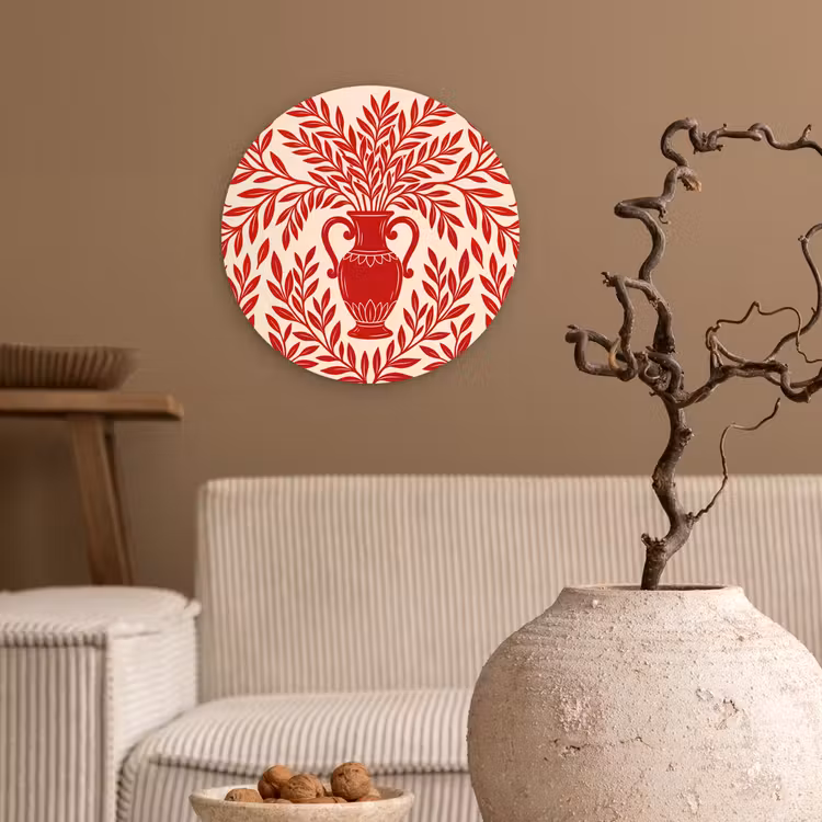 Wandcirkel - Glas - Vaas - Planten - Decoratie - Abstract - Rood — 2