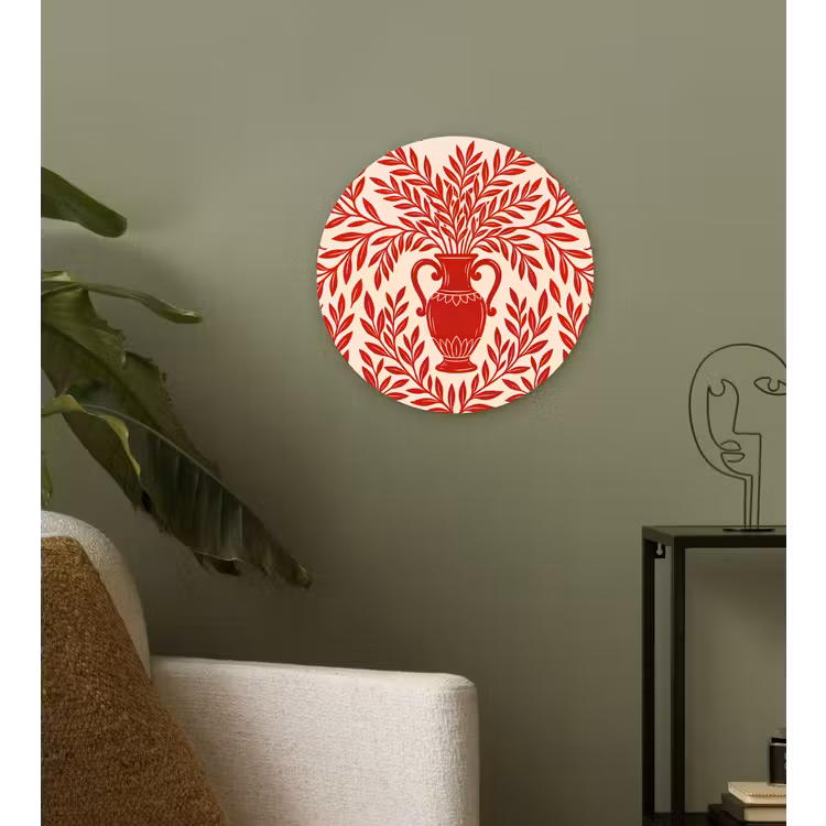 Wandcirkel - Glas - Vaas - Planten - Decoratie - Abstract - Rood — 3