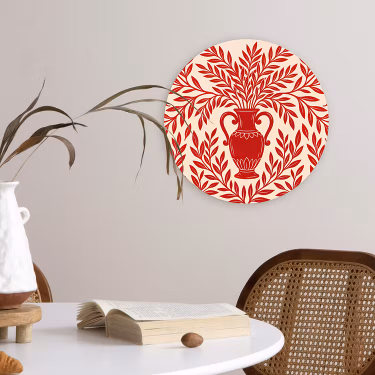 Wandcirkel - Glas - Vaas - Planten - Decoratie - Abstract - Rood — 4