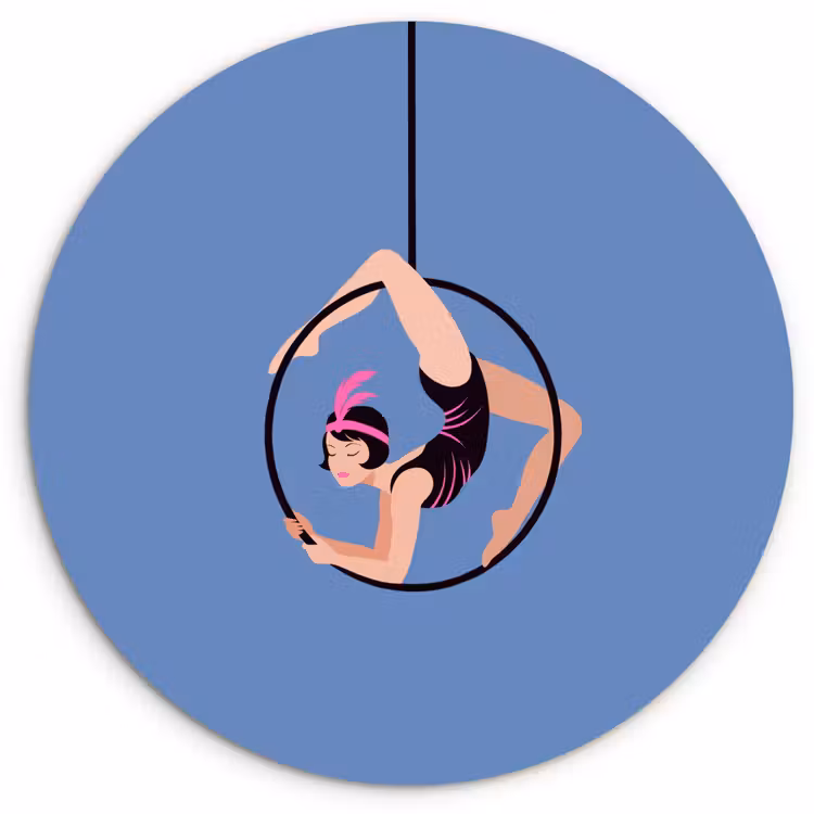 Wandcirkel - Glas - Vrouw - Aerial hoop - Art deco - Illustratie - Blauw — 1