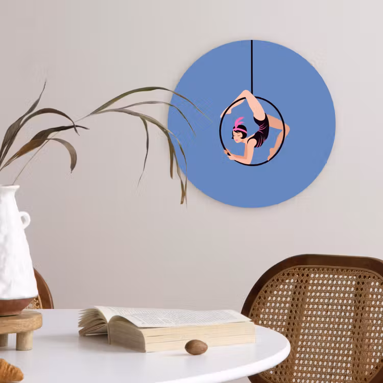 Wandcirkel - Glas - Vrouw - Aerial hoop - Art deco - Illustratie - Blauw — 4