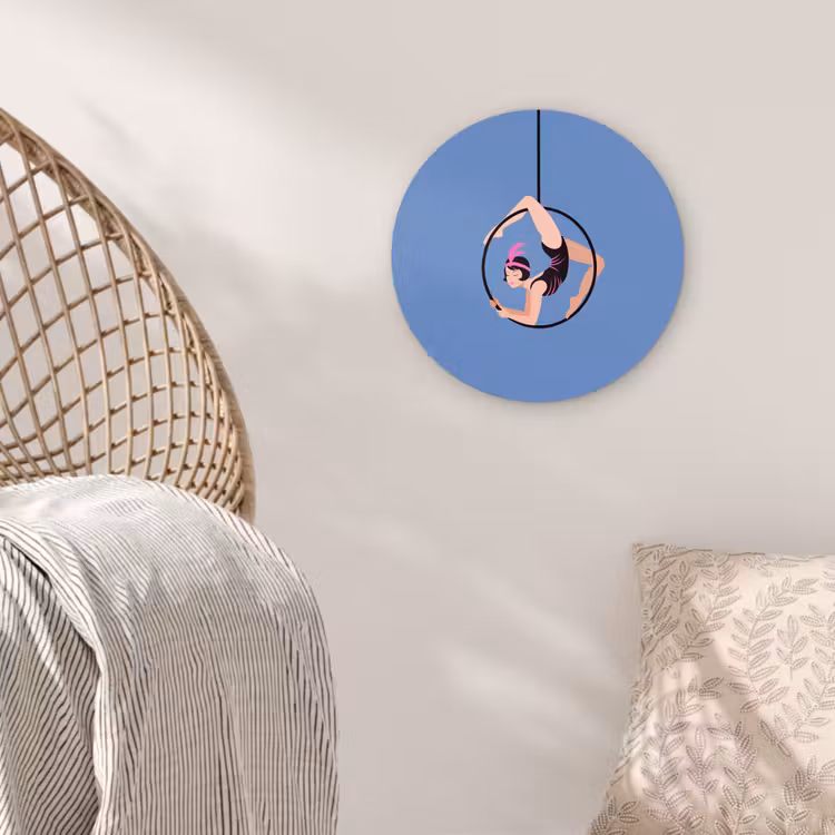 Wandcirkel - Glas - Vrouw - Aerial hoop - Art deco - Illustratie - Blauw — 5