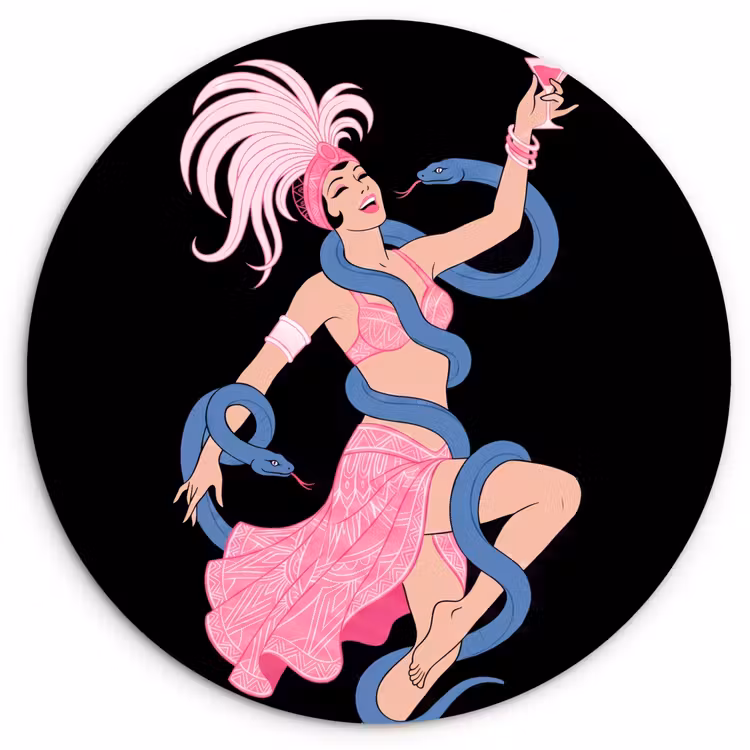 Wandcirkel - Glas - Vrouw - Danseres - Slangen - Art Deco - Roze — 1