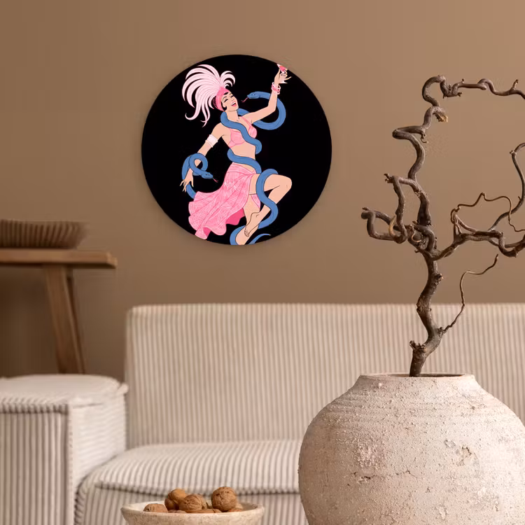 Wandcirkel - Glas - Vrouw - Danseres - Slangen - Art Deco - Roze — 2