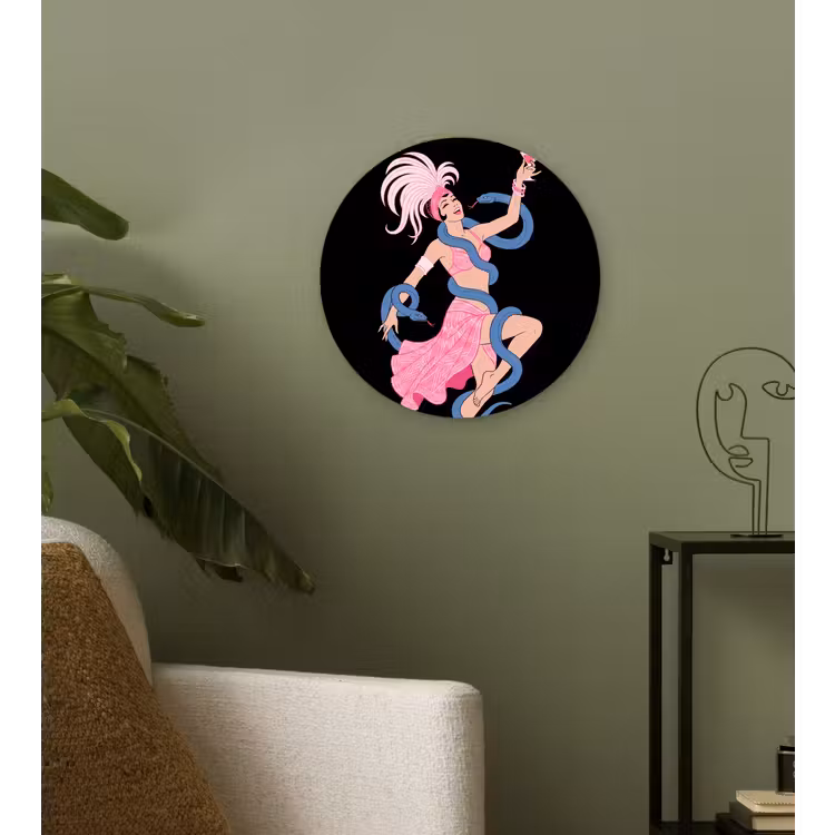 Wandcirkel - Glas - Vrouw - Danseres - Slangen - Art Deco - Roze — 3