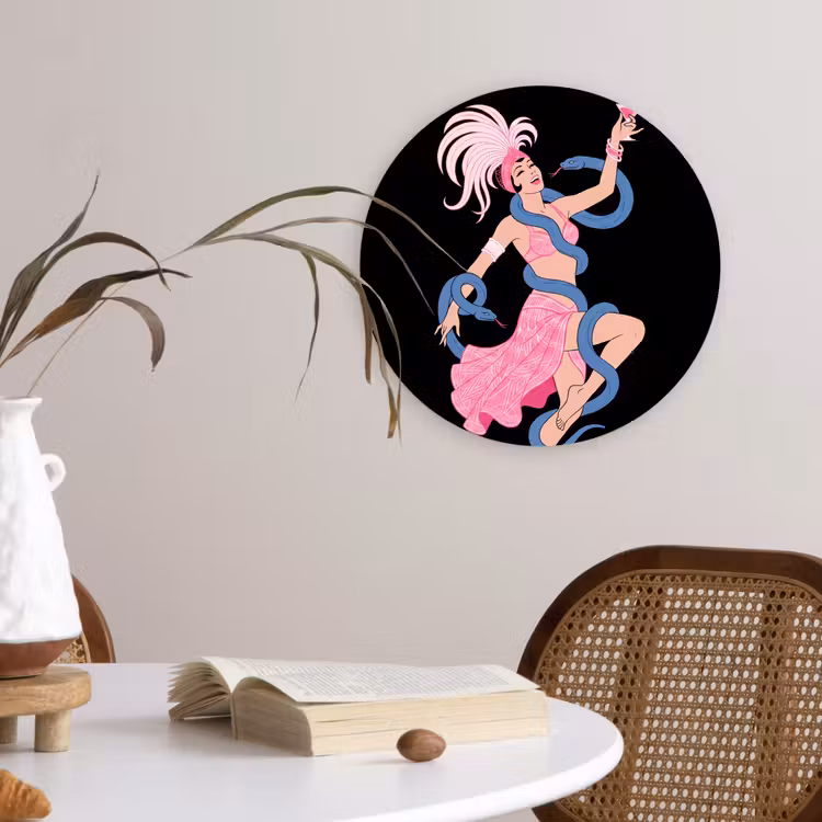 Wandcirkel - Glas - Vrouw - Danseres - Slangen - Art Deco - Roze — 4