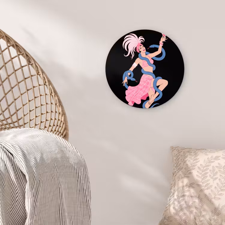 Wandcirkel - Glas - Vrouw - Danseres - Slangen - Art Deco - Roze — 5