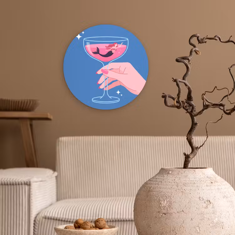 Wandcirkel - Glas - Vrouw - Glas - Abstract - Roze - Blauw — 2