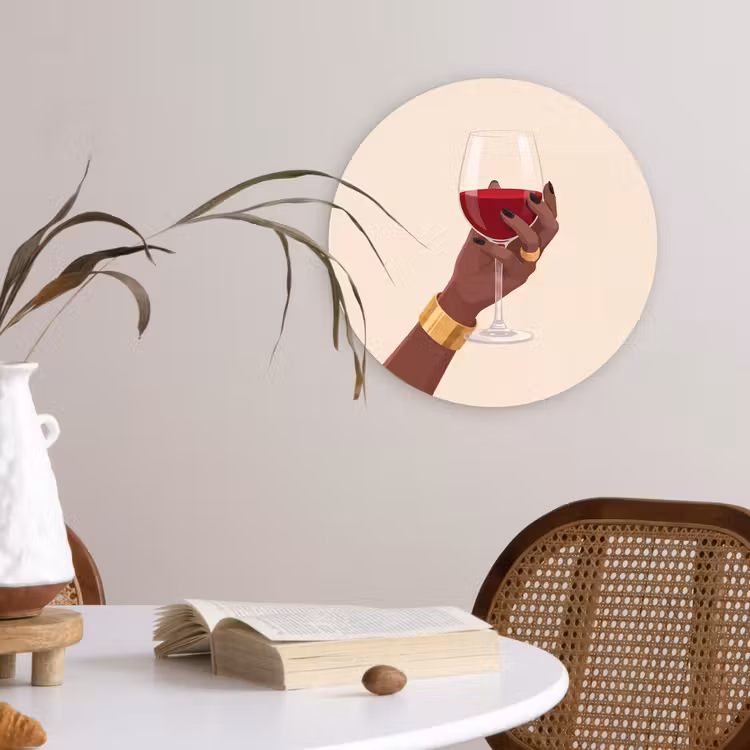 Wandcirkel - Glas - Vrouw - Wijn - Glas - Illustratie - Rood — 4