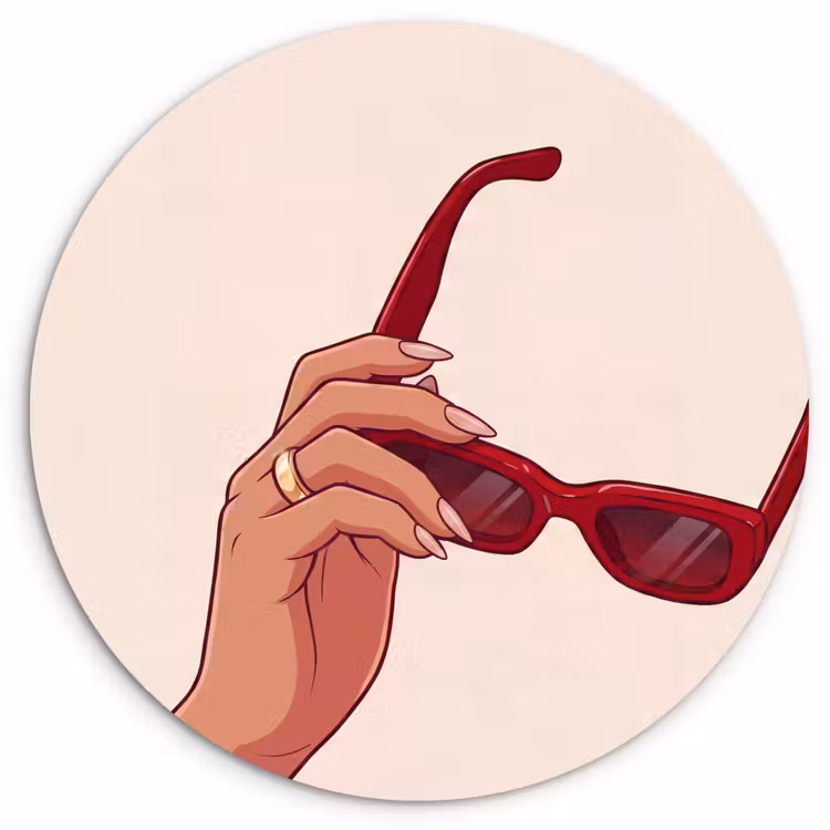 Wandcirkel - Glas - Vrouw - Zonnebril - Mode - Rood - Illustratie — 1