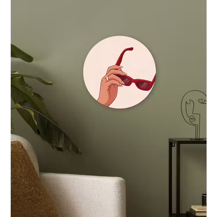Wandcirkel - Glas - Vrouw - Zonnebril - Mode - Rood - Illustratie — 3