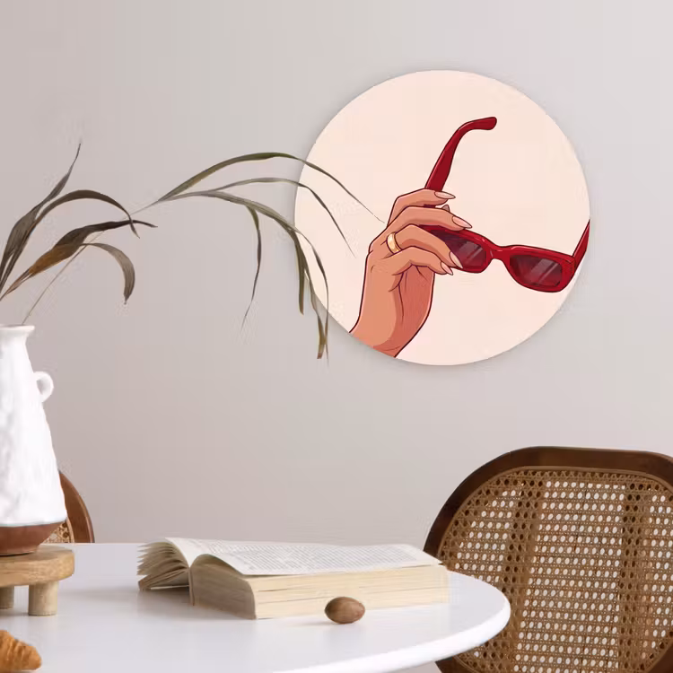 Wandcirkel - Glas - Vrouw - Zonnebril - Mode - Rood - Illustratie — 4