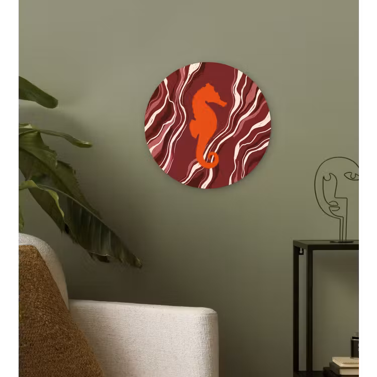 Wandcirkel - Glas - Zeepaardje - Golven - Zeeleven - Abstract - Oranje — 3