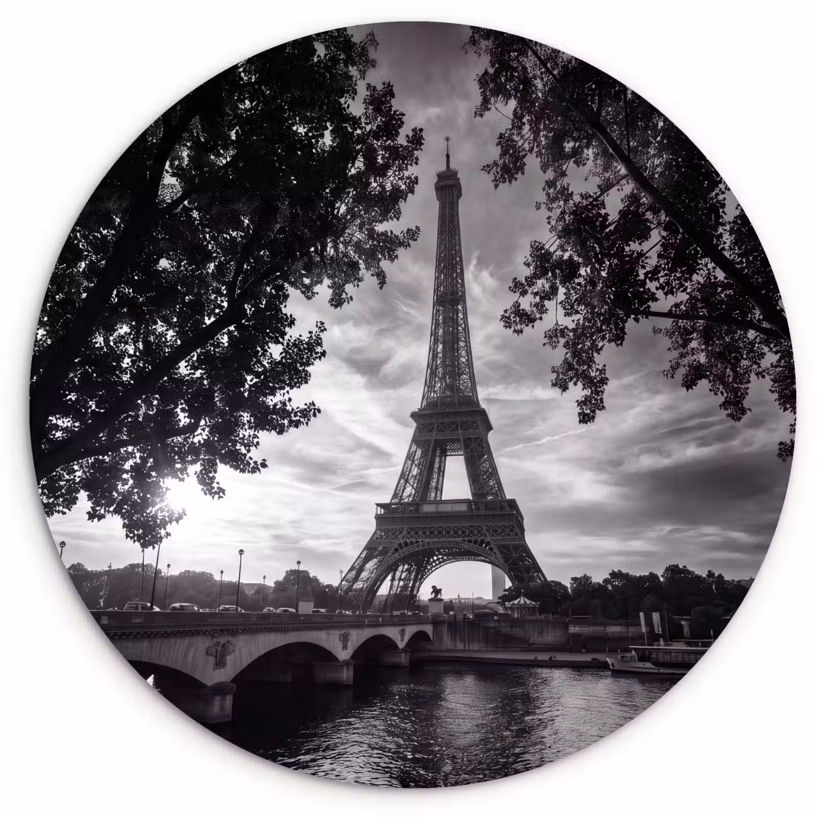 Wandcirkel - Glas - Eiffeltoren - Parijs - Rivier - Architectuur - Zwart-wit — 1