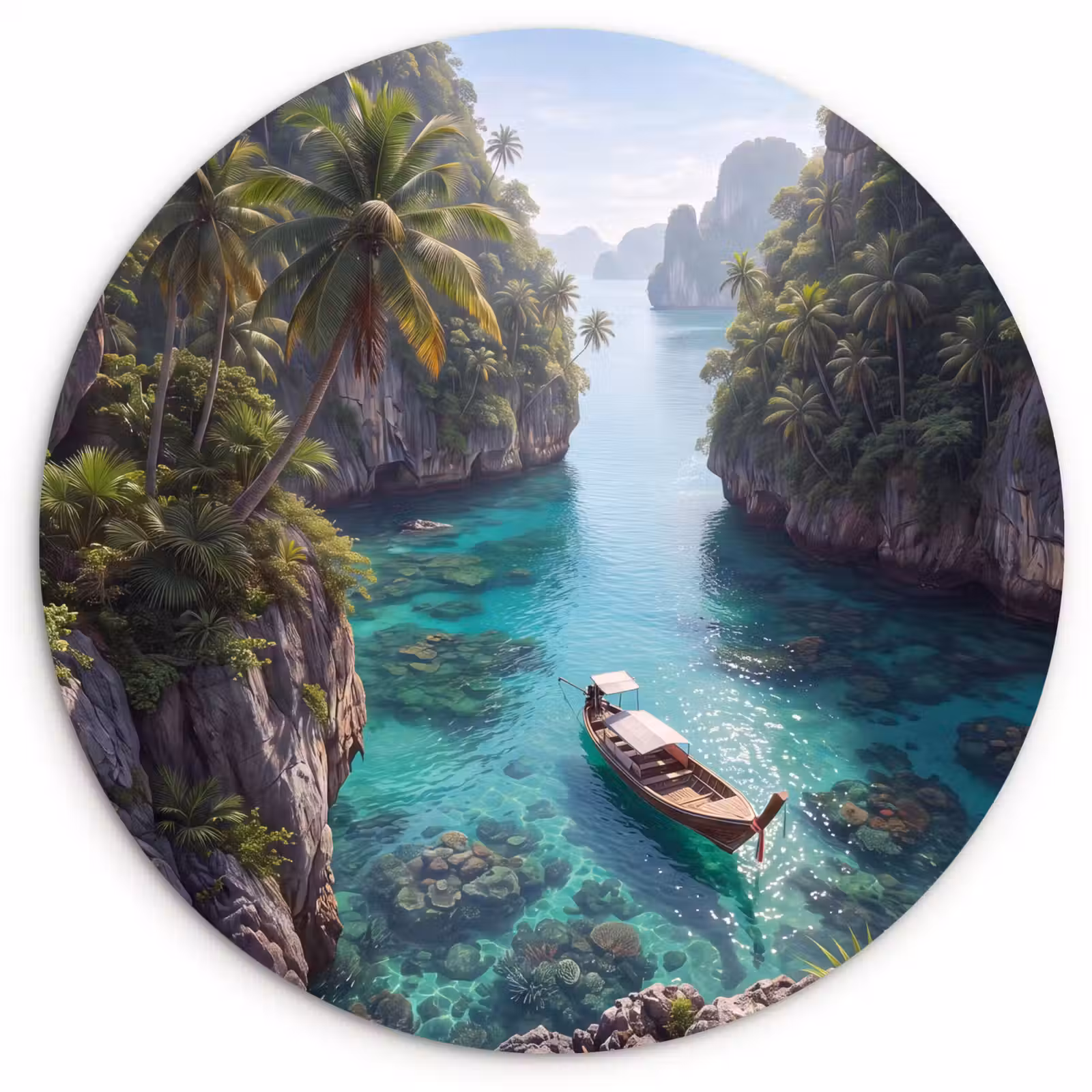 Wandcirkel - Glas - Eiland - Tropisch - Water - Palmbomen - Natuur — 1