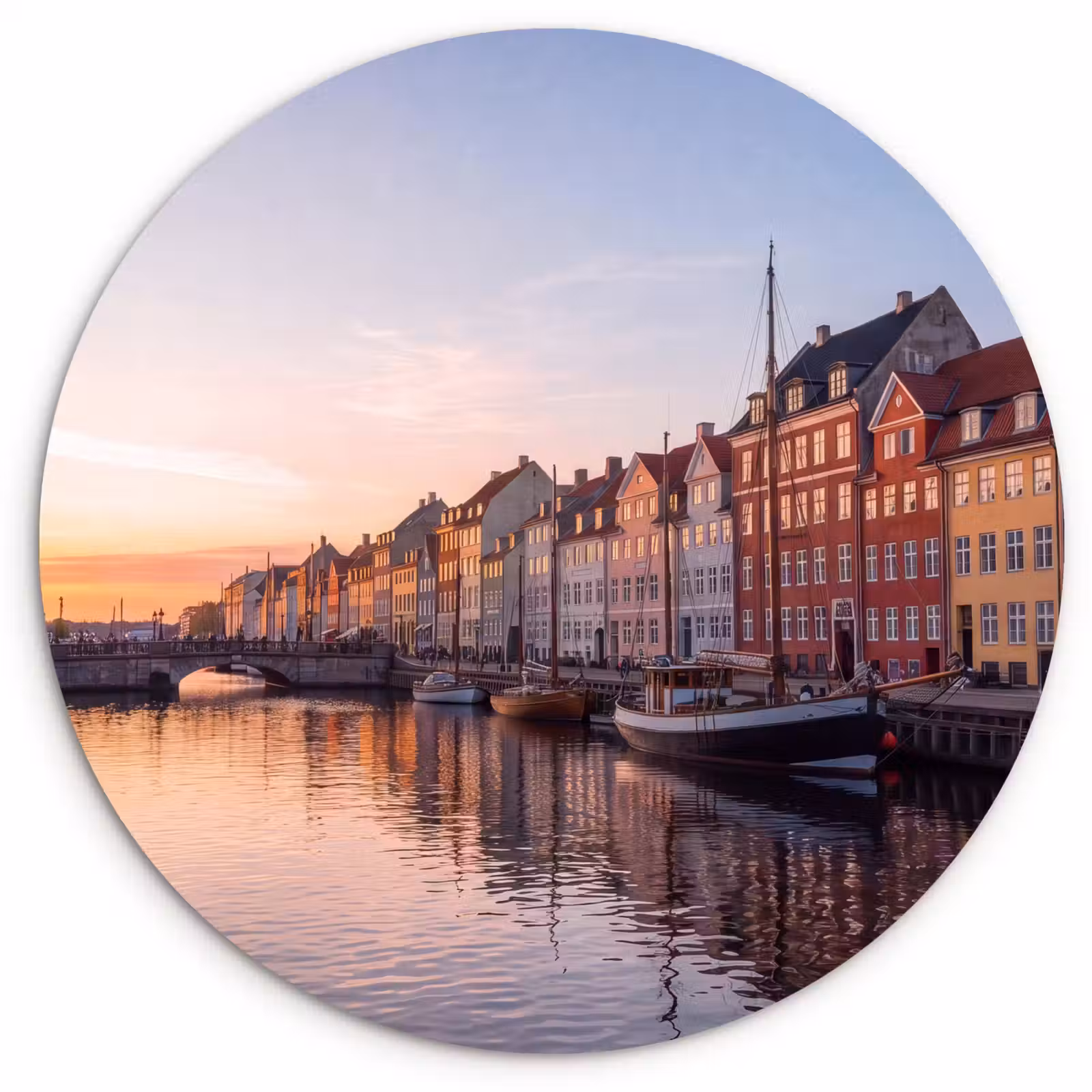 Wandcirkel - Glas - Stad - Gracht - Zonsondergang - Klassiek - Kleurrijk — 1