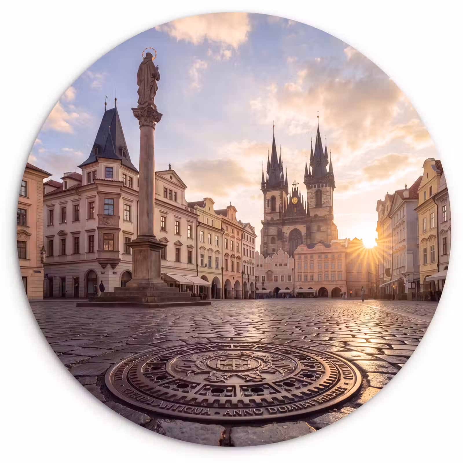 Wandcirkel - Glas - Stad - Praag - Ochtend - Architectuur - Goud — 1