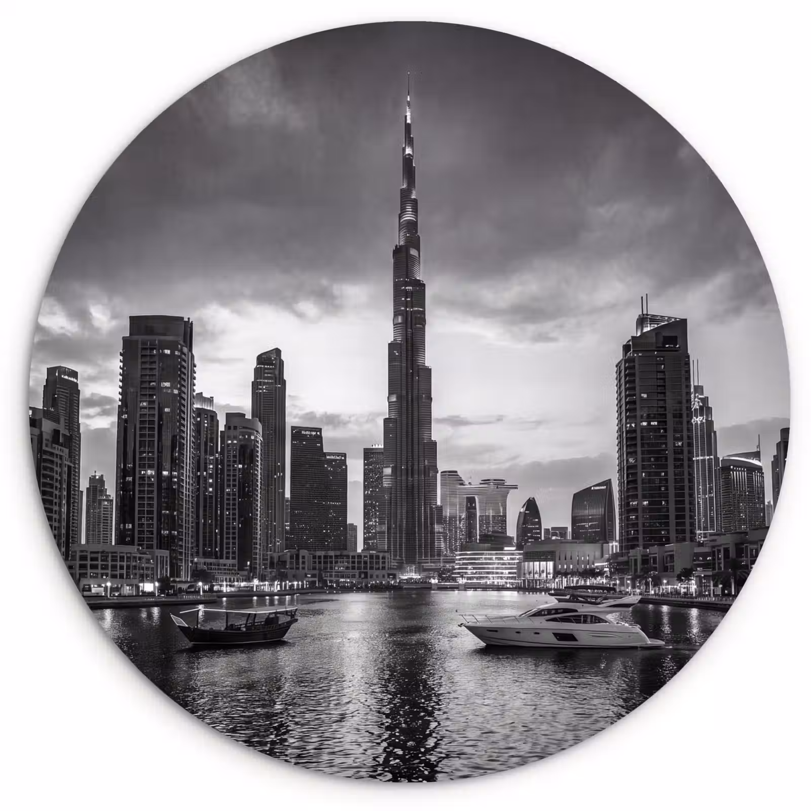 Wandcirkel - Glas - Stad - Skyline - Architectuur - Avond - Zwart-wit — 1