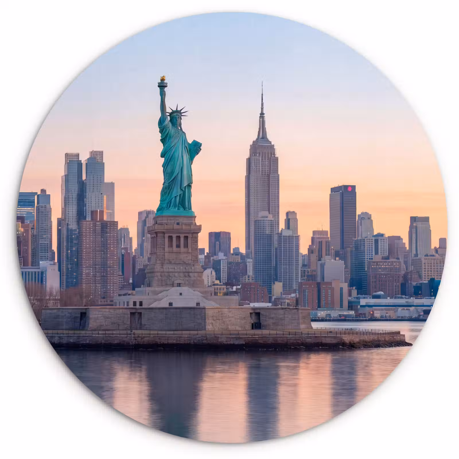 Wandcirkel - Glas - Vrijheidsbeeld - New York - Zonsopgang - Stad - Architectuur — 1