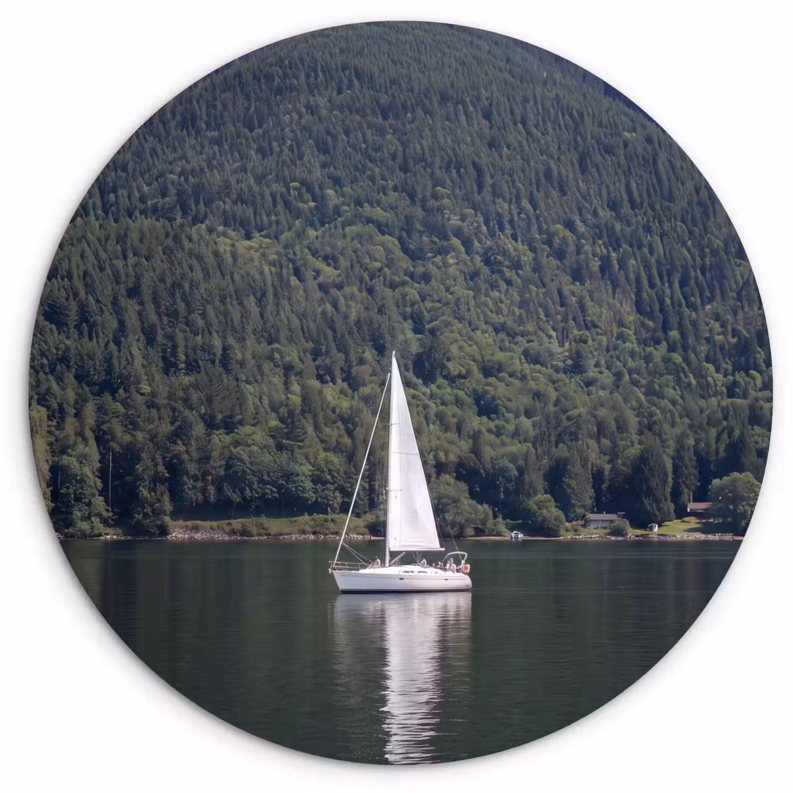 Wandcirkel - Glas - Zeilboot - Water - Bergen - Natuur - Groen — 1
