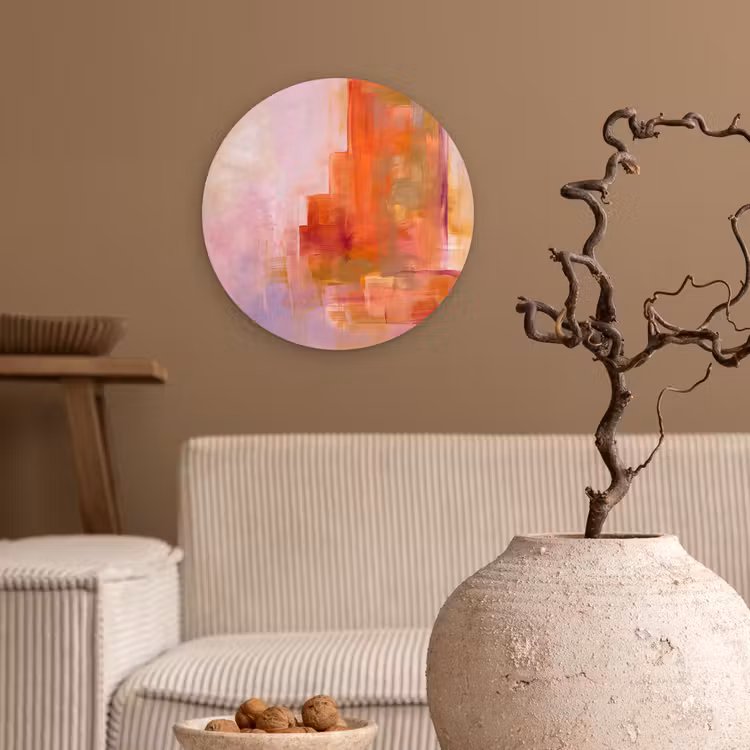 Wandcirkel - Glas - Abstract - Borstelstreken - Kunst - Paars - Goud — 2