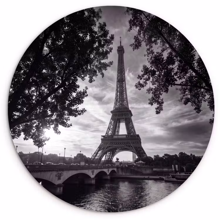 Wandcirkel - Glas - Eiffeltoren - Parijs - Rivier - Architectuur - Zwart-wit — 1
