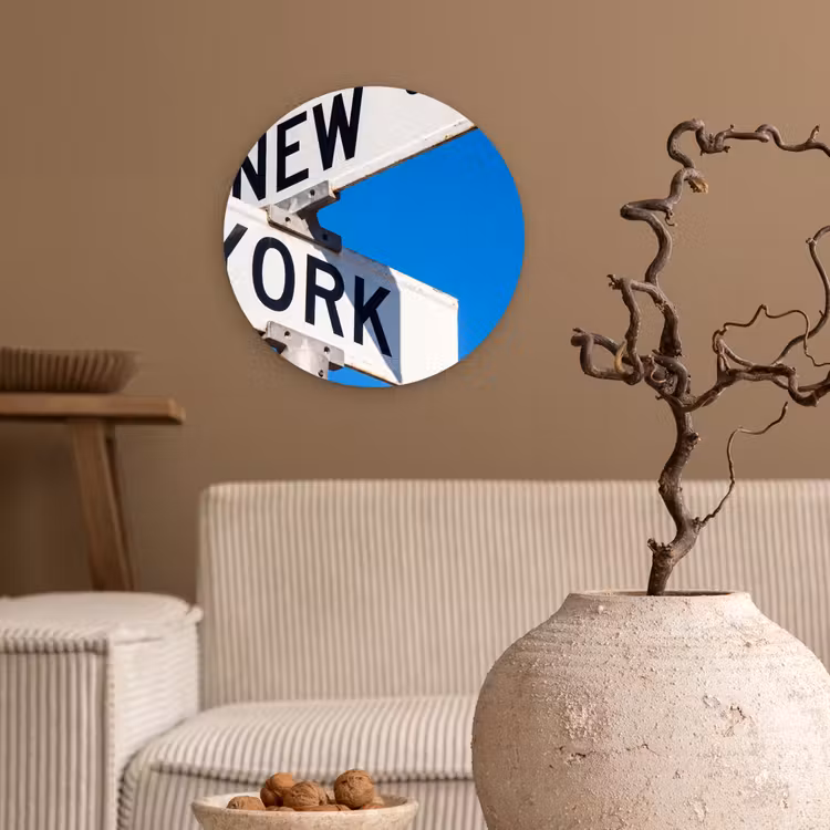 Wandcirkel - Glas - New York - Straatbord - Stad - Urban - Blauw — 2