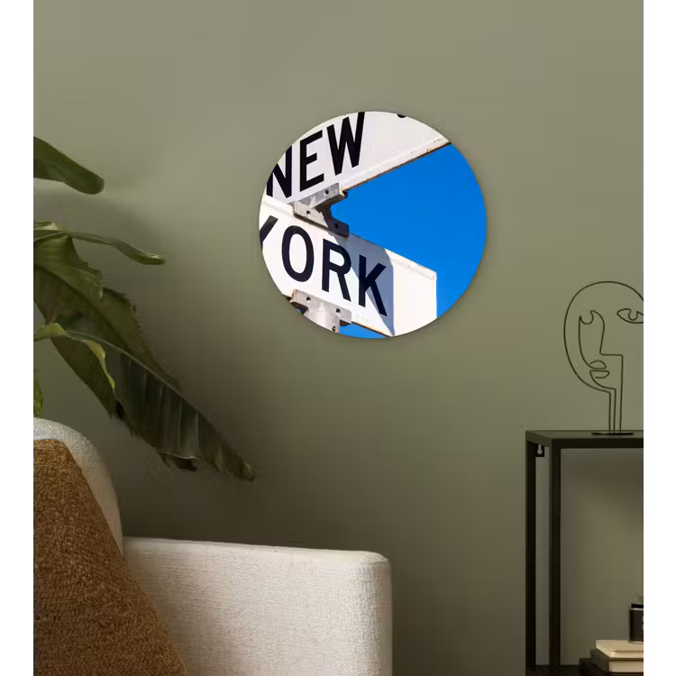 Wandcirkel - Glas - New York - Straatbord - Stad - Urban - Blauw — 3