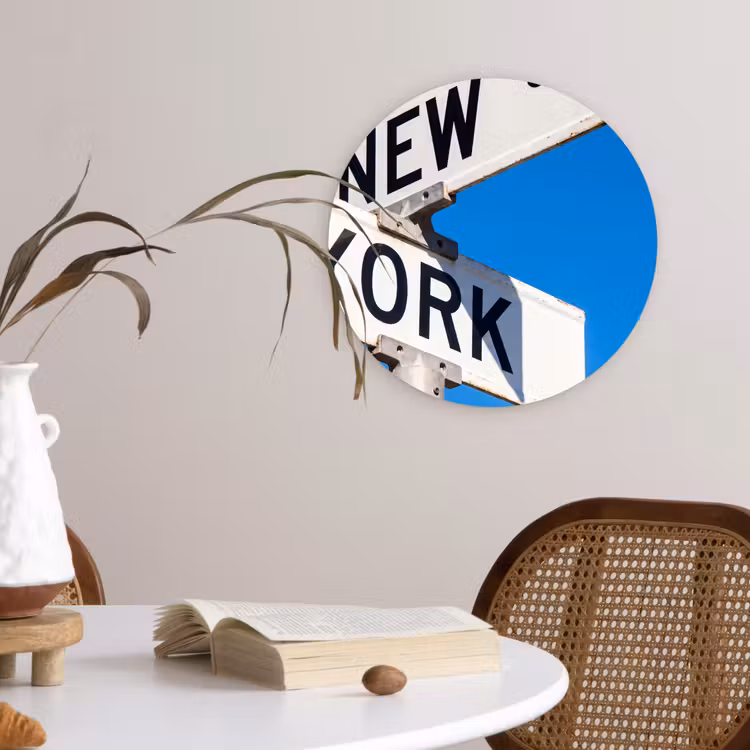Wandcirkel - Glas - New York - Straatbord - Stad - Urban - Blauw — 4