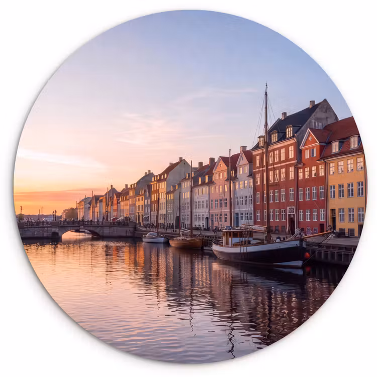 Wandcirkel - Glas - Stad - Gracht - Zonsondergang - Klassiek - Kleurrijk — 1