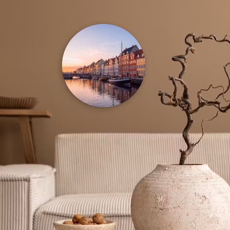 Wandcirkel - Glas - Stad - Gracht - Zonsondergang - Klassiek - Kleurrijk — 2