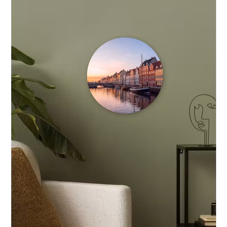 Wandcirkel - Glas - Stad - Gracht - Zonsondergang - Klassiek - Kleurrijk — 3