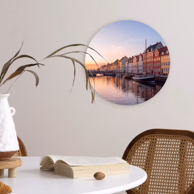 Wandcirkel - Glas - Stad - Gracht - Zonsondergang - Klassiek - Kleurrijk — 4
