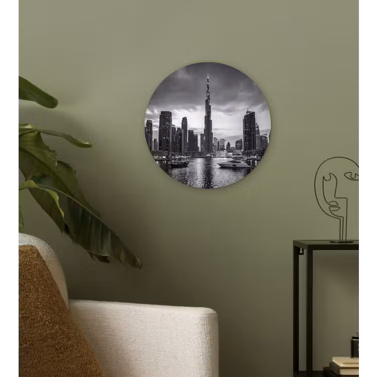 Wandcirkel - Glas - Stad - Skyline - Architectuur - Avond - Zwart-wit — 3
