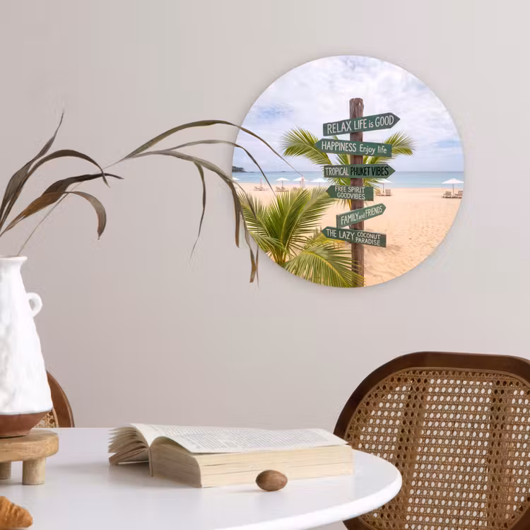 Wandcirkel - Glas - Strand - Wegwijzer - Palmen - Tropisch - Groen — 4