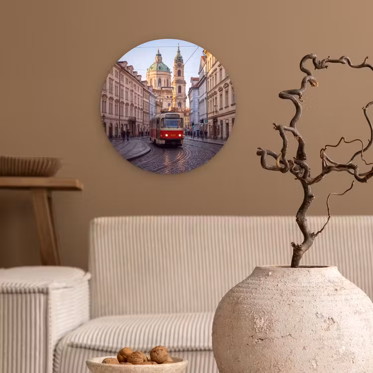 Wandcirkel - Glas - Tram - Straat - Stadsgezicht - Klassiek - Rood — 2