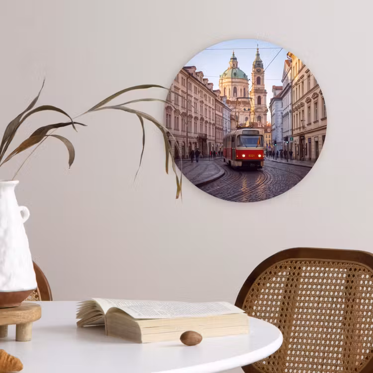 Wandcirkel - Glas - Tram - Straat - Stadsgezicht - Klassiek - Rood — 4