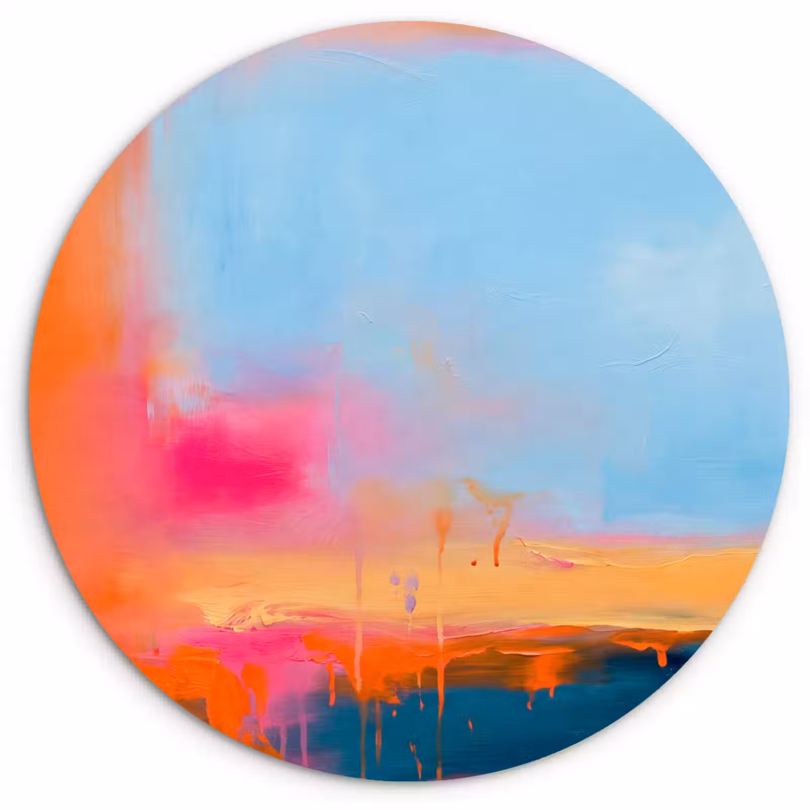 Wandcirkel - Glas - Abstract - Kleurvlakken - Modern - Oranje - Blauw — 1