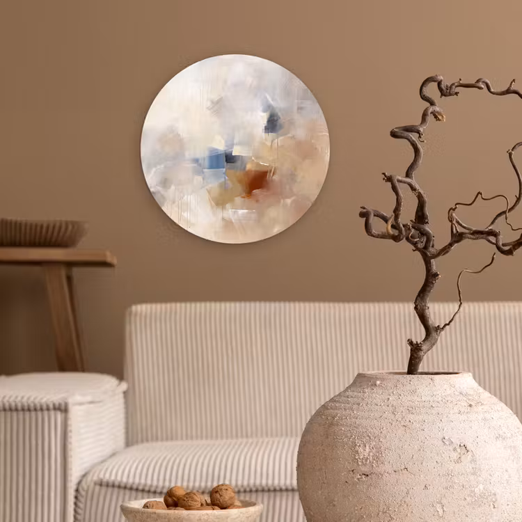 Wandcirkel - Glas - Abstract - Borstelstreken - Modern - Beige - Kunst — 2