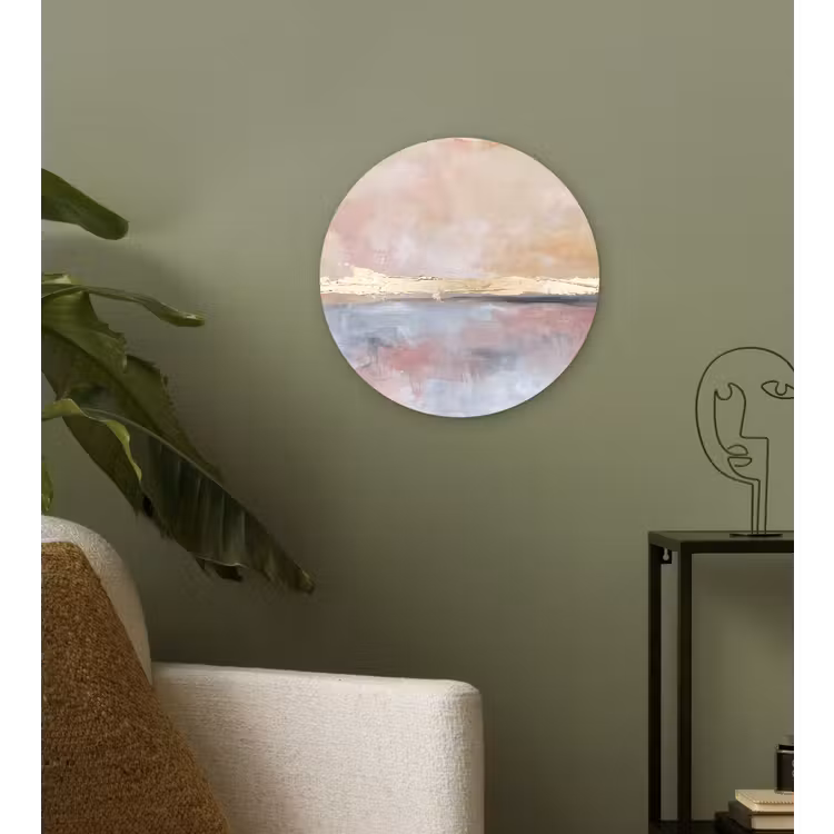 Wandcirkel - Glas - Abstract - Horizontaal - Kunst - Roze - Goud — 3