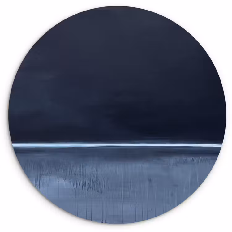 Wandcirkel - Glas - Abstract - Horizontale lijn - Minimalistisch - Donkerblauw - Kunst — 1