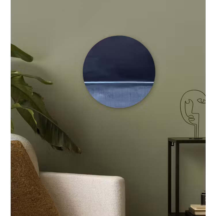 Wandcirkel - Glas - Abstract - Horizontale lijn - Minimalistisch - Donkerblauw - Kunst — 3