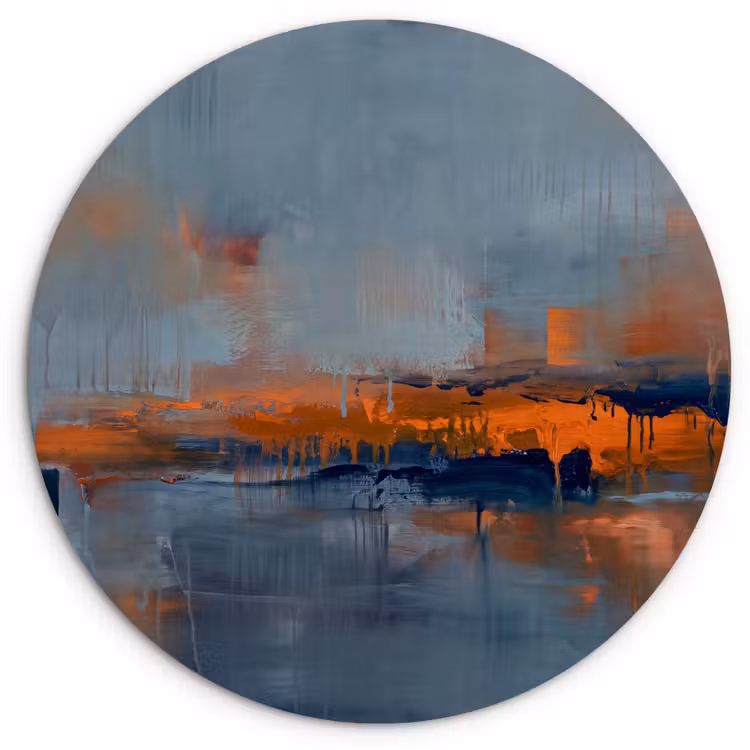 Wandcirkel - Glas - Abstract - Kleuren - Modern - Oranje - Grijs — 1