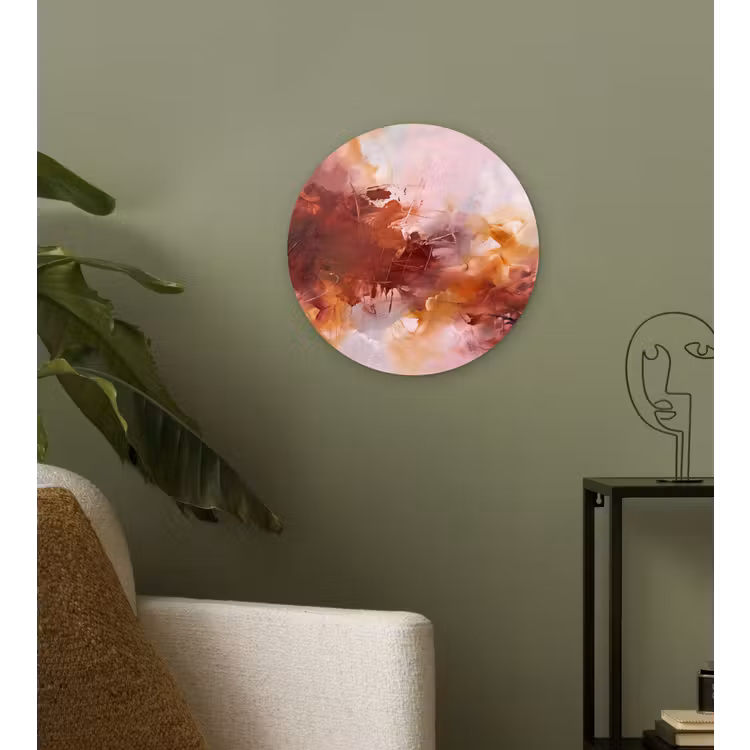 Wandcirkel - Glas - Abstract - Kleurrijk - Kunst - Modern - Roze-Rood — 3
