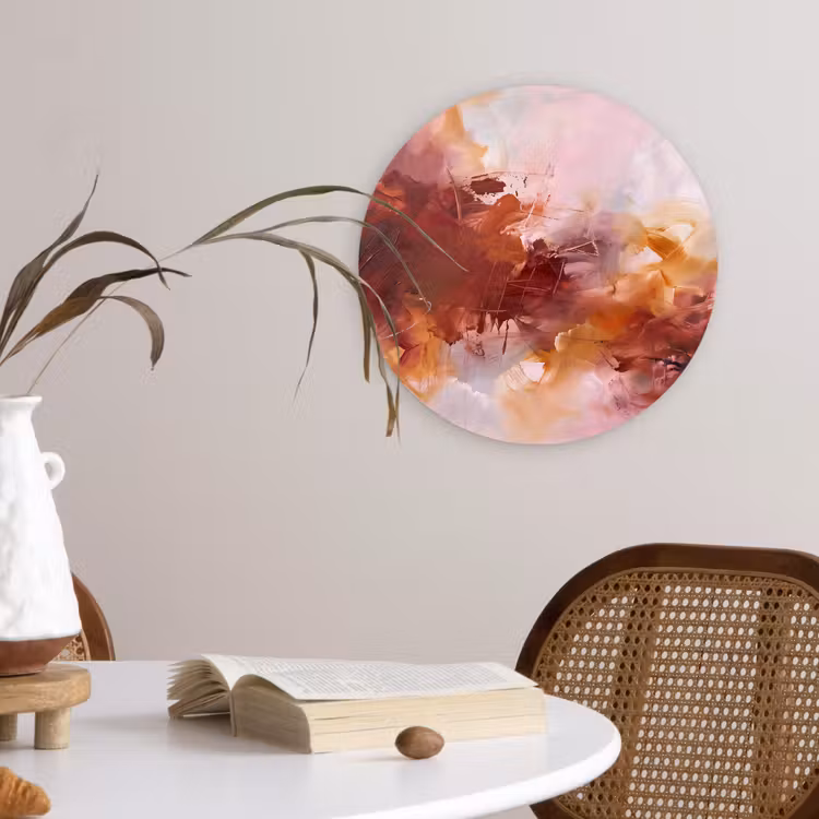 Wandcirkel - Glas - Abstract - Kleurrijk - Kunst - Modern - Roze-Rood — 4