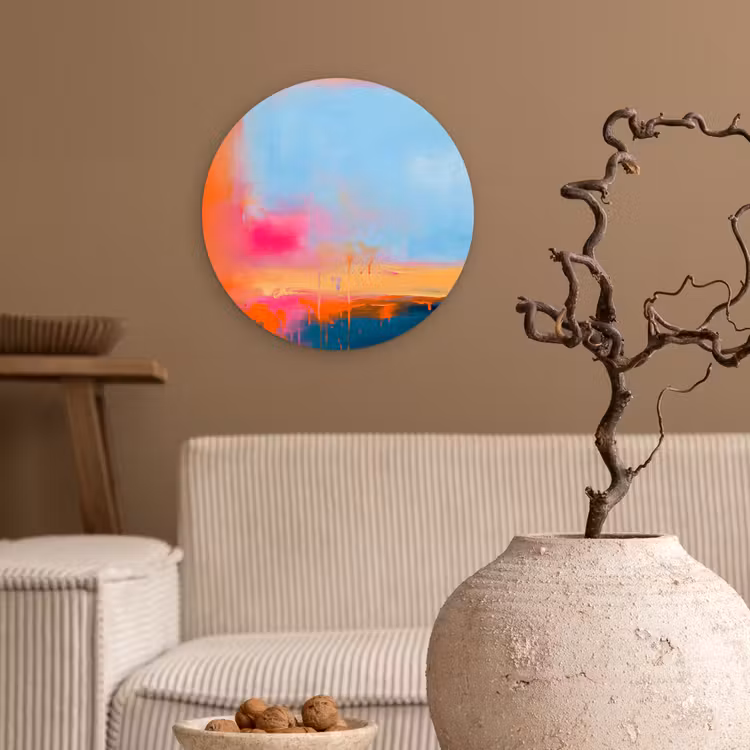 Wandcirkel - Glas - Abstract - Kleurvlakken - Modern - Oranje - Blauw — 2